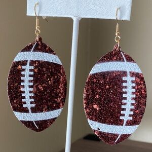 🎉🏈 NEW Brown White Football Glitter Earrings Game Day